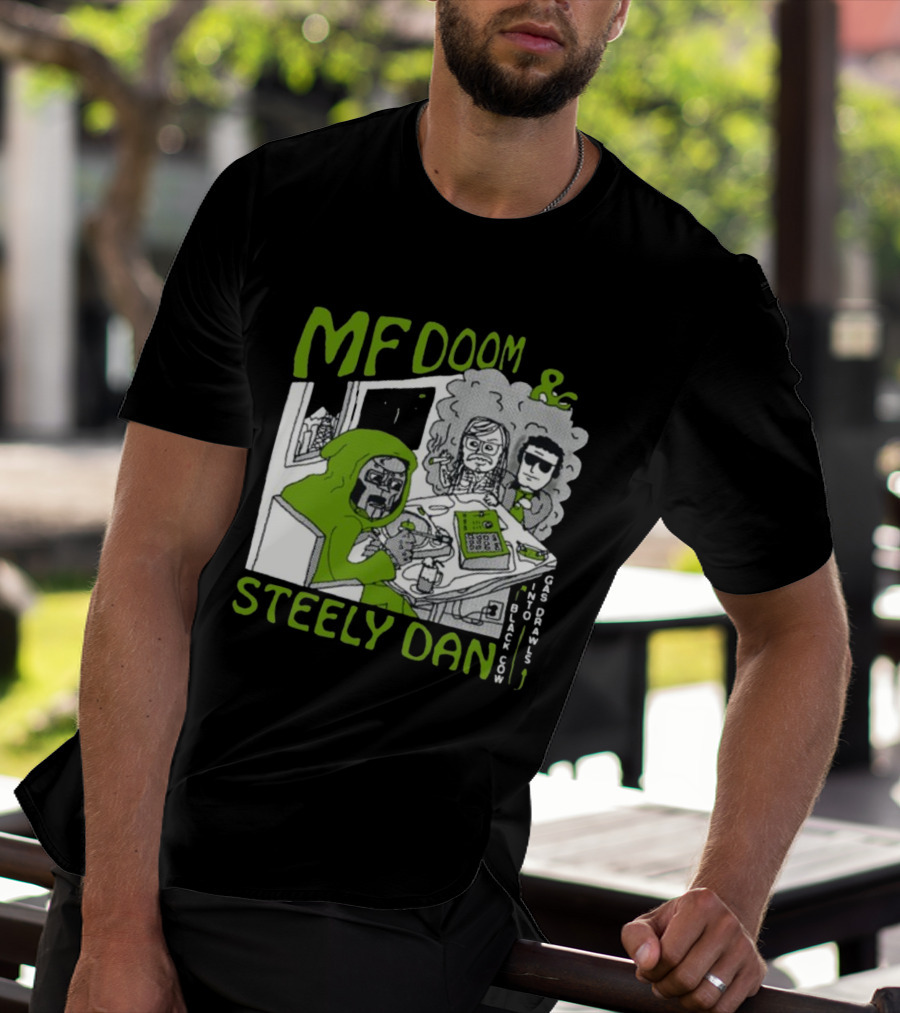 MF Doom And Steely Dan Black Cow Into Gas Drawls Comic Style Scene T-Shirt