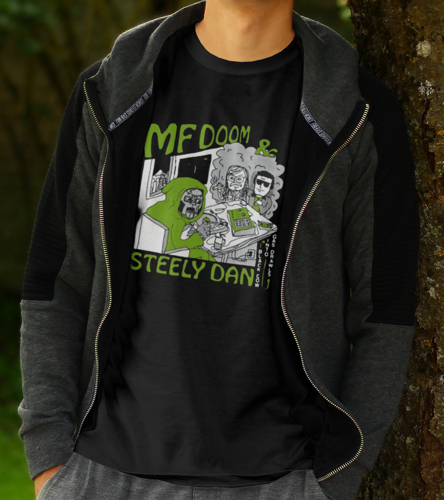 MF Doom And Steely Dan Black Cow Into Gas Drawls Comic Style Scene T-Shirt