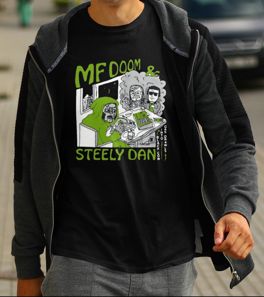 MF Doom And Steely Dan Black Cow Into Gas Drawls Comic Style Scene T-Shirt