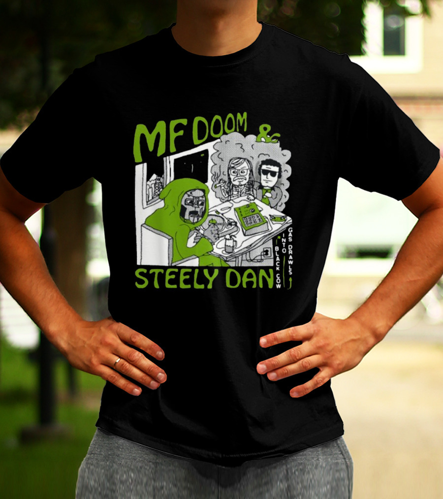 MF Doom And Steely Dan Black Cow Into Gas Drawls Comic Style Scene T-Shirt