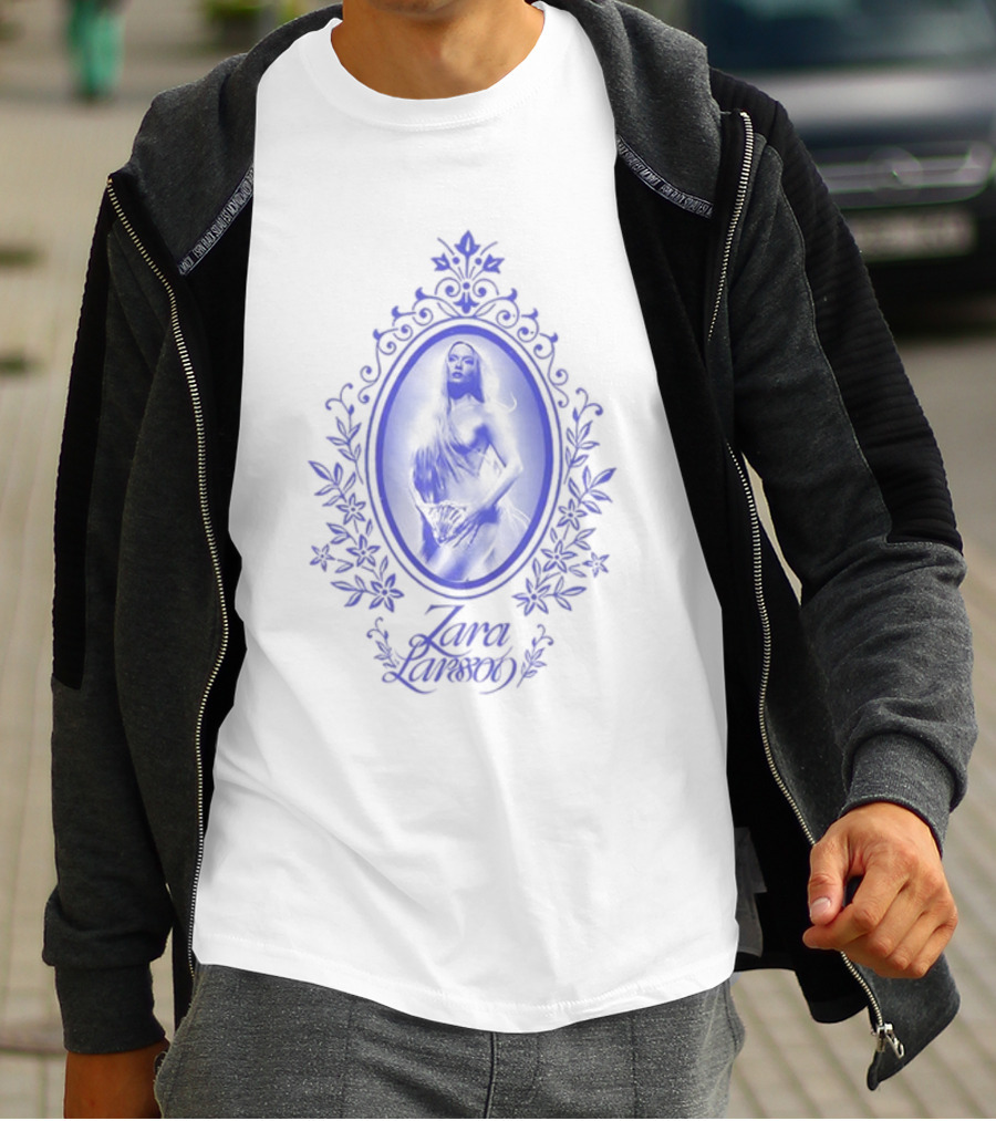 ZaraLarsson Venus Ecru Blue Gothic Floral Frame T-Shirt