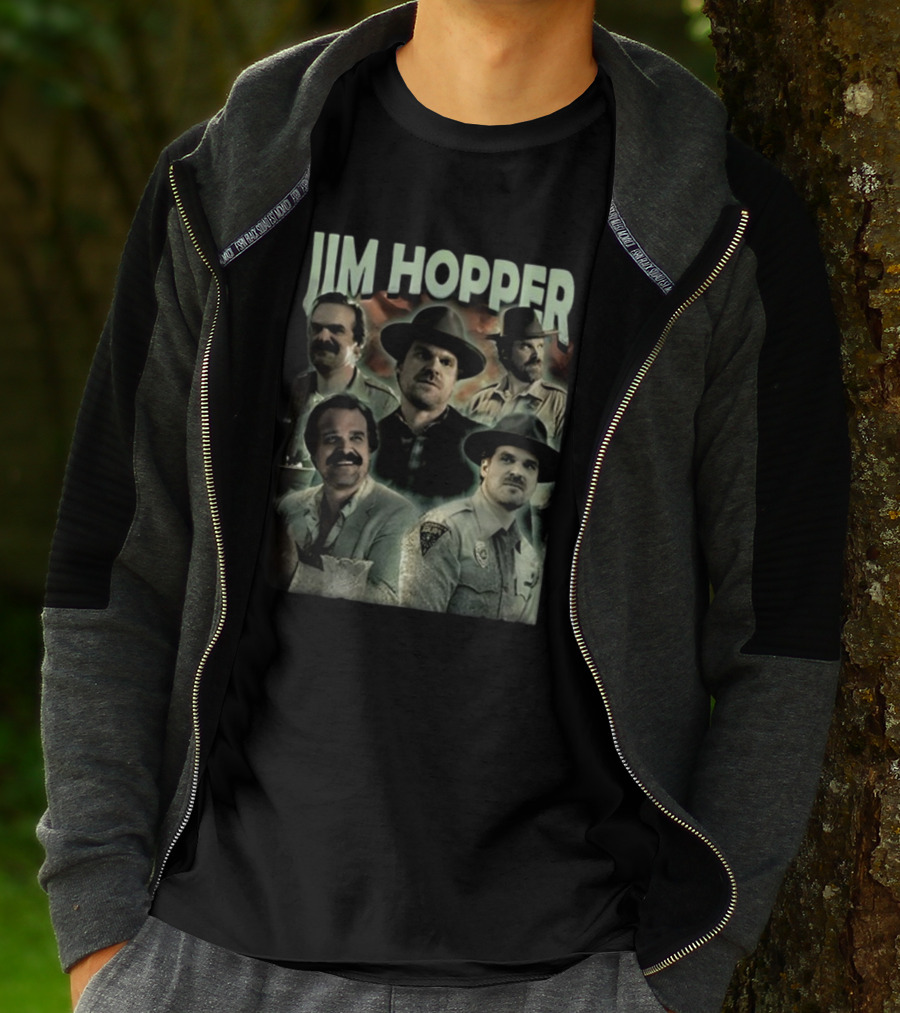 Jim Hopper Vintage Frtingglitter Nostalgic Character Montage T-Shirt