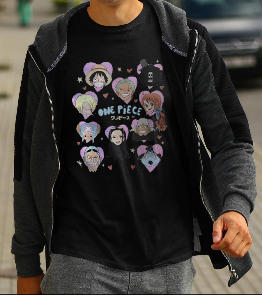 Mustardyardpress One Piece Anime Characters In Heart Frames T-Shirt