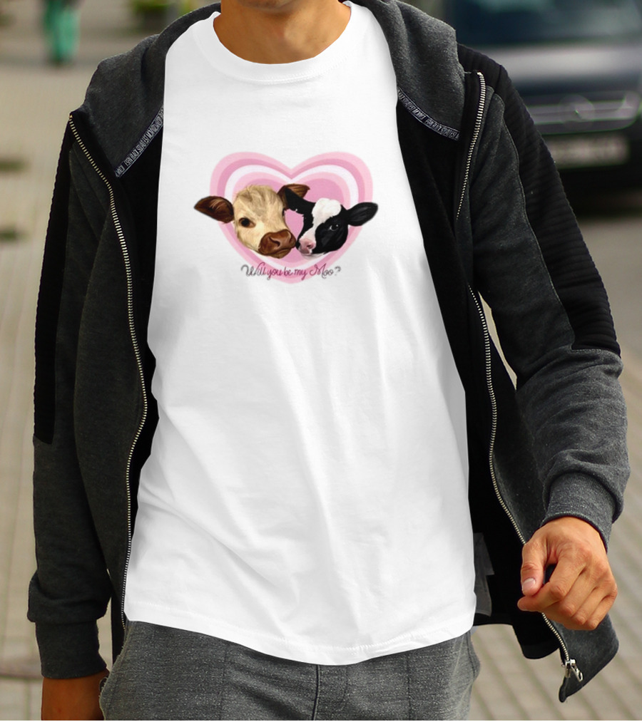 Cow Funny Will You Be My Moo Heart Cute Cow Image T-Shirt