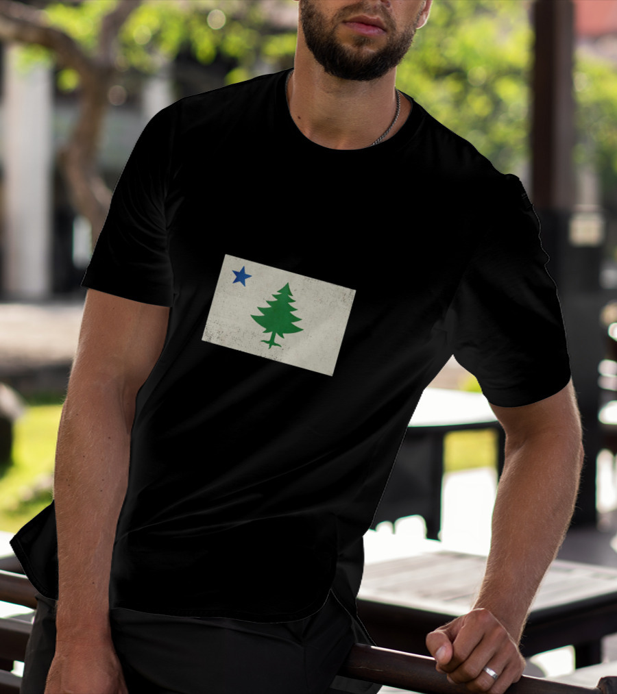 Maine Flag Vintage Pine Tree Star T-Shirt