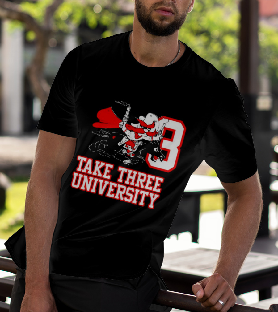 Take Three University Cowboy Mascot With Dual Pistols Number 3 T-Shirt