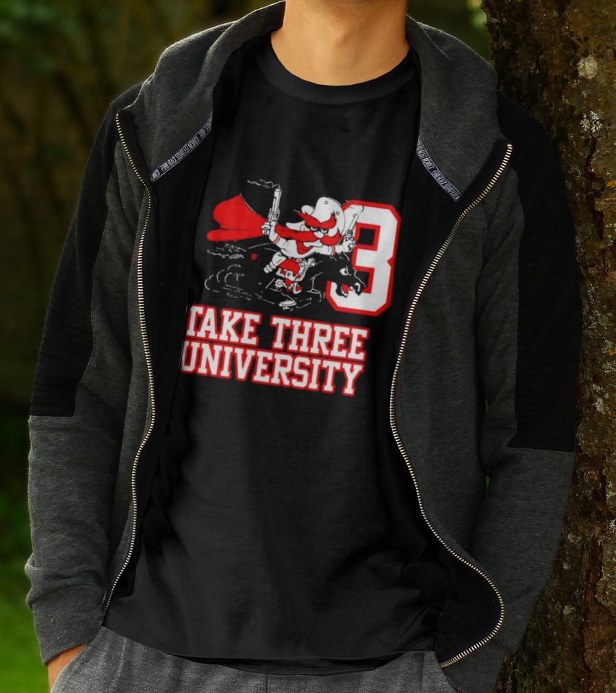 Take Three University Cowboy Mascot With Dual Pistols Number 3 T-Shirt