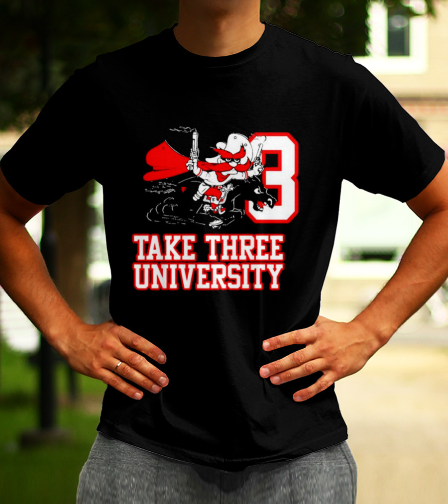 Take Three University Cowboy Mascot With Dual Pistols Number 3 T-Shirt