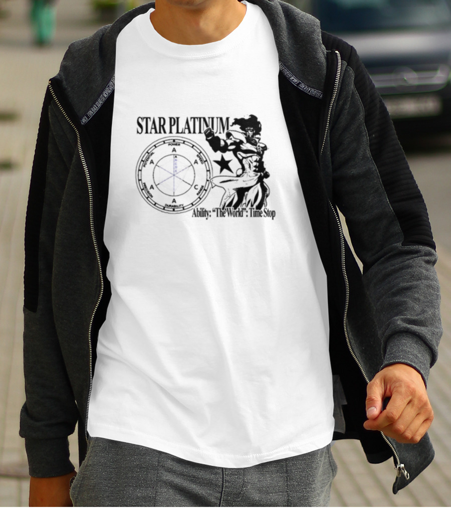 Star Platinum Ability The World Time Stop Diagram And Heroic Pose T-Shirt