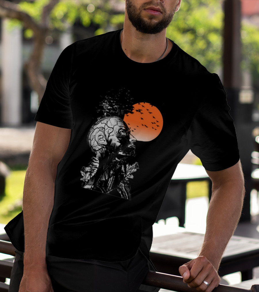 Hangover Alan Human Anatomy Tree Brain Pattern Orange Moon Dark Khaki T-Shirt