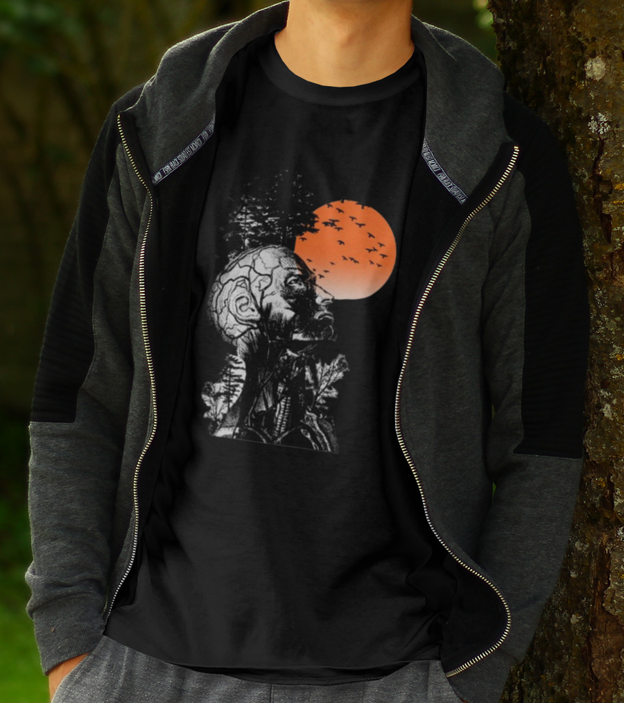 Hangover Alan Human Anatomy Tree Brain Pattern Orange Moon Dark Khaki T-Shirt