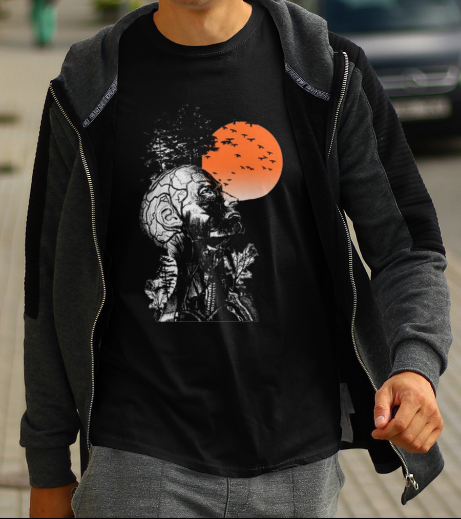 Hangover Alan Human Anatomy Tree Brain Pattern Orange Moon Dark Khaki T-Shirt