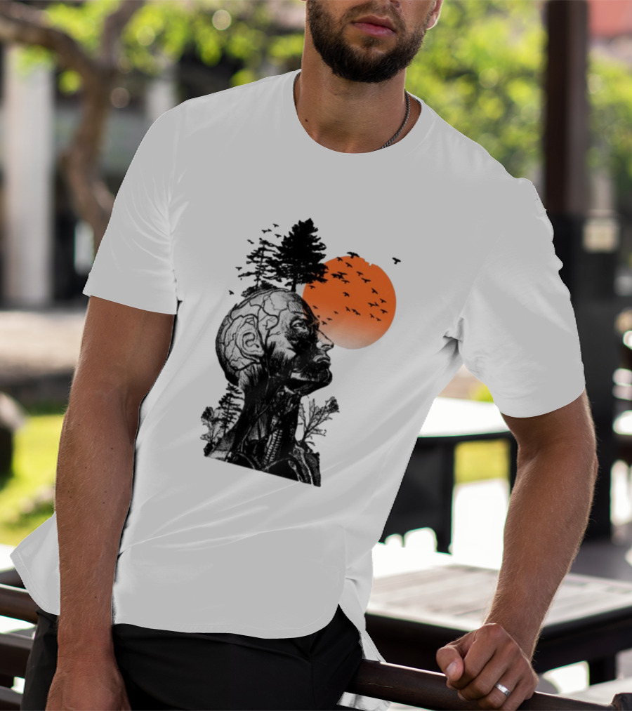Jason Kelce Hangover Brain Anatomy With Sunset And Flying Birds T-Shirt