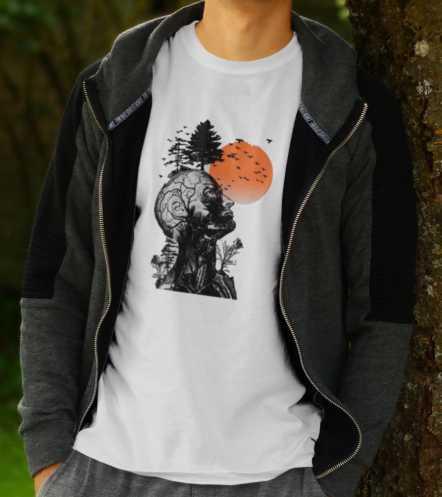 Jason Kelce Hangover Brain Anatomy With Sunset And Flying Birds T-Shirt