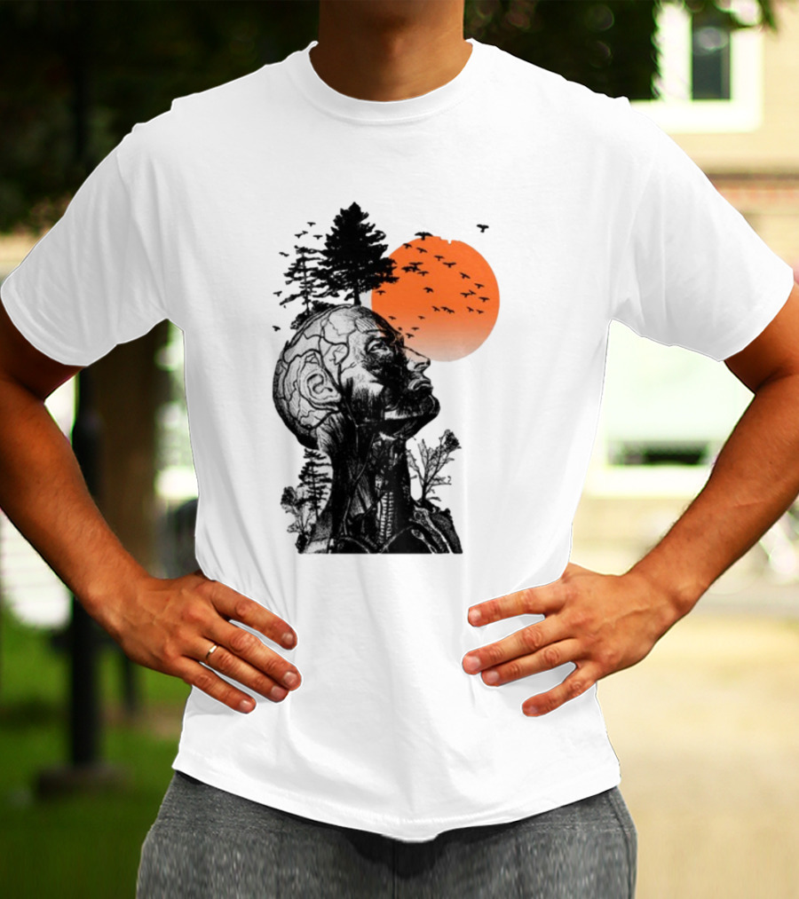 Jason Kelce Hangover Brain Anatomy With Sunset And Flying Birds T-Shirt