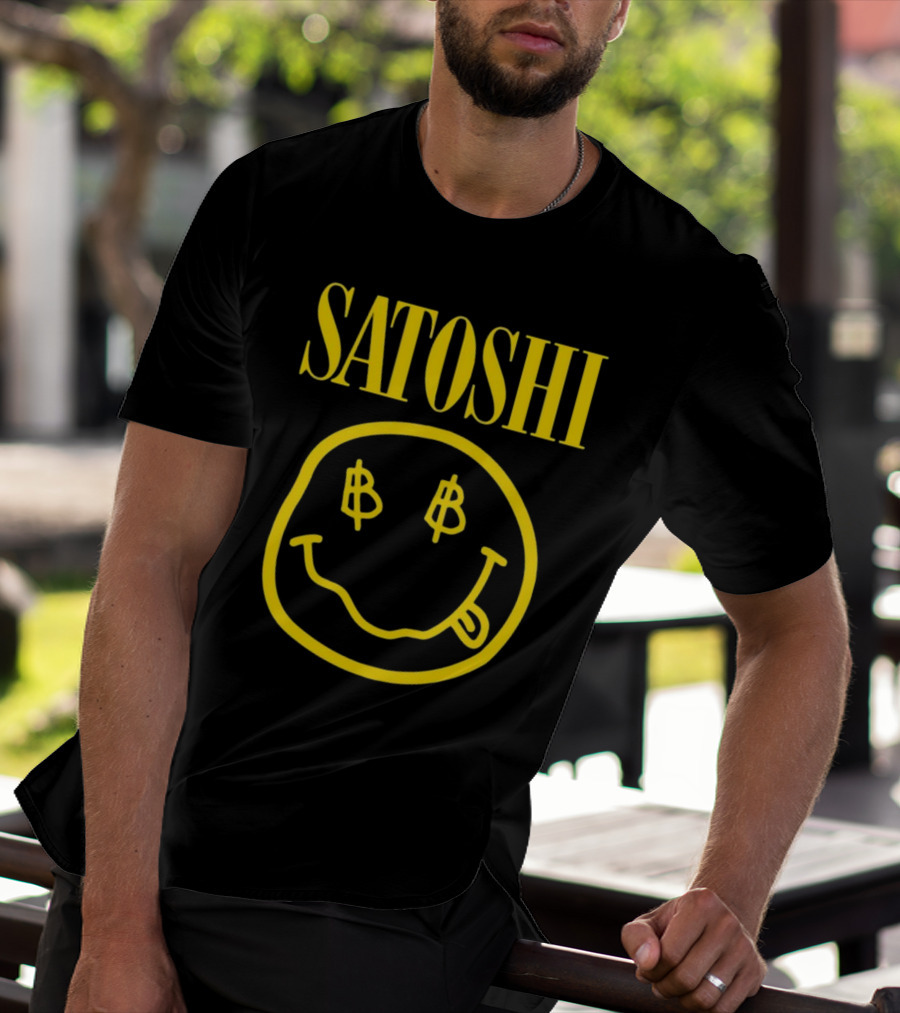 SATOSHI Smiley Face With Bitcoin Symbols T-Shirt