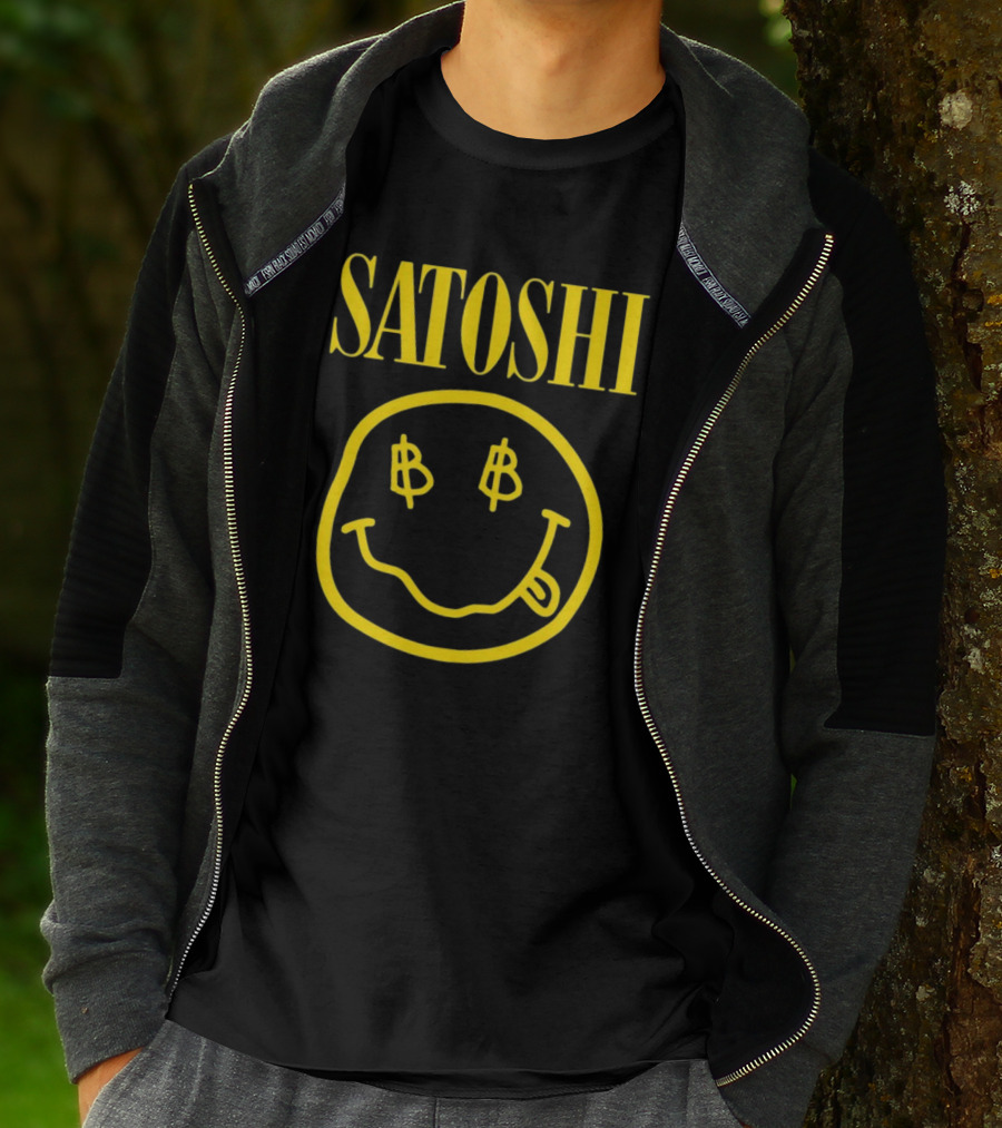 SATOSHI Smiley Face With Bitcoin Symbols T-Shirt