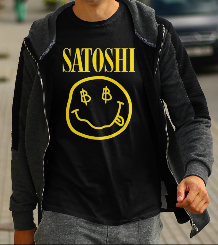 SATOSHI Smiley Face With Bitcoin Symbols T-Shirt