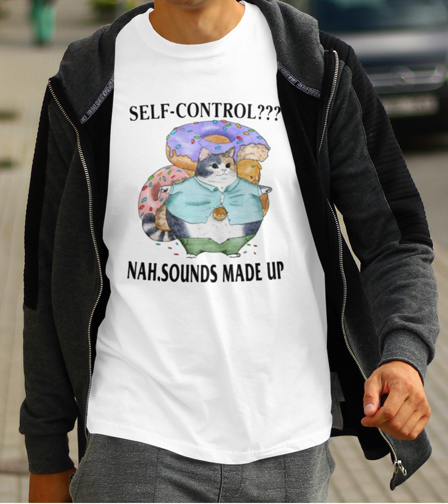 Self-Control Nah Sounds Made Up Cat With Donuts Jmcgg T-Shirt