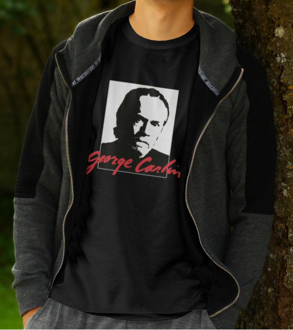 George Carlin Sometimes A Little Brain Damage Can Help Black And White Portrait Mike Cessario T-Shirt