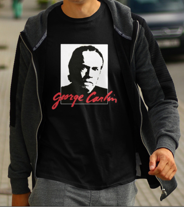 George Carlin Sometimes A Little Brain Damage Can Help Black And White Portrait Mike Cessario T-Shirt