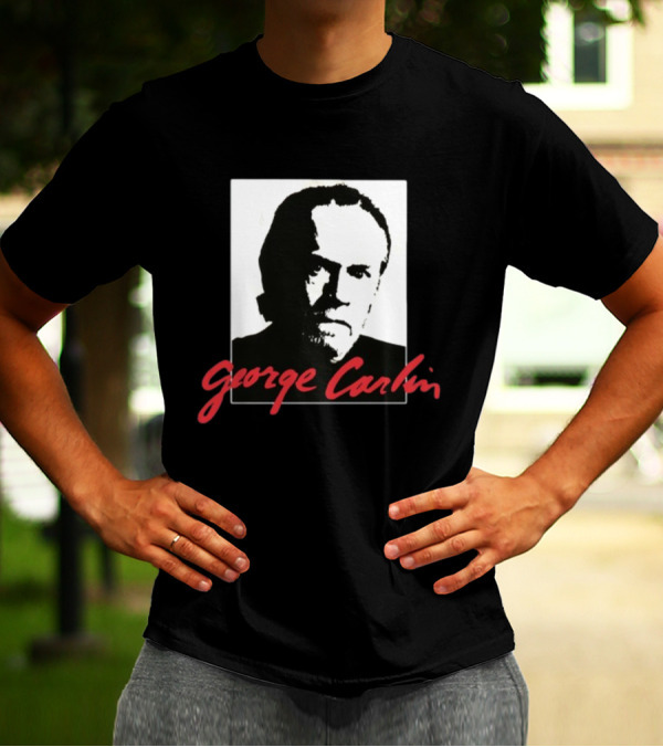 George Carlin Sometimes A Little Brain Damage Can Help Black And White Portrait Mike Cessario T-Shirt