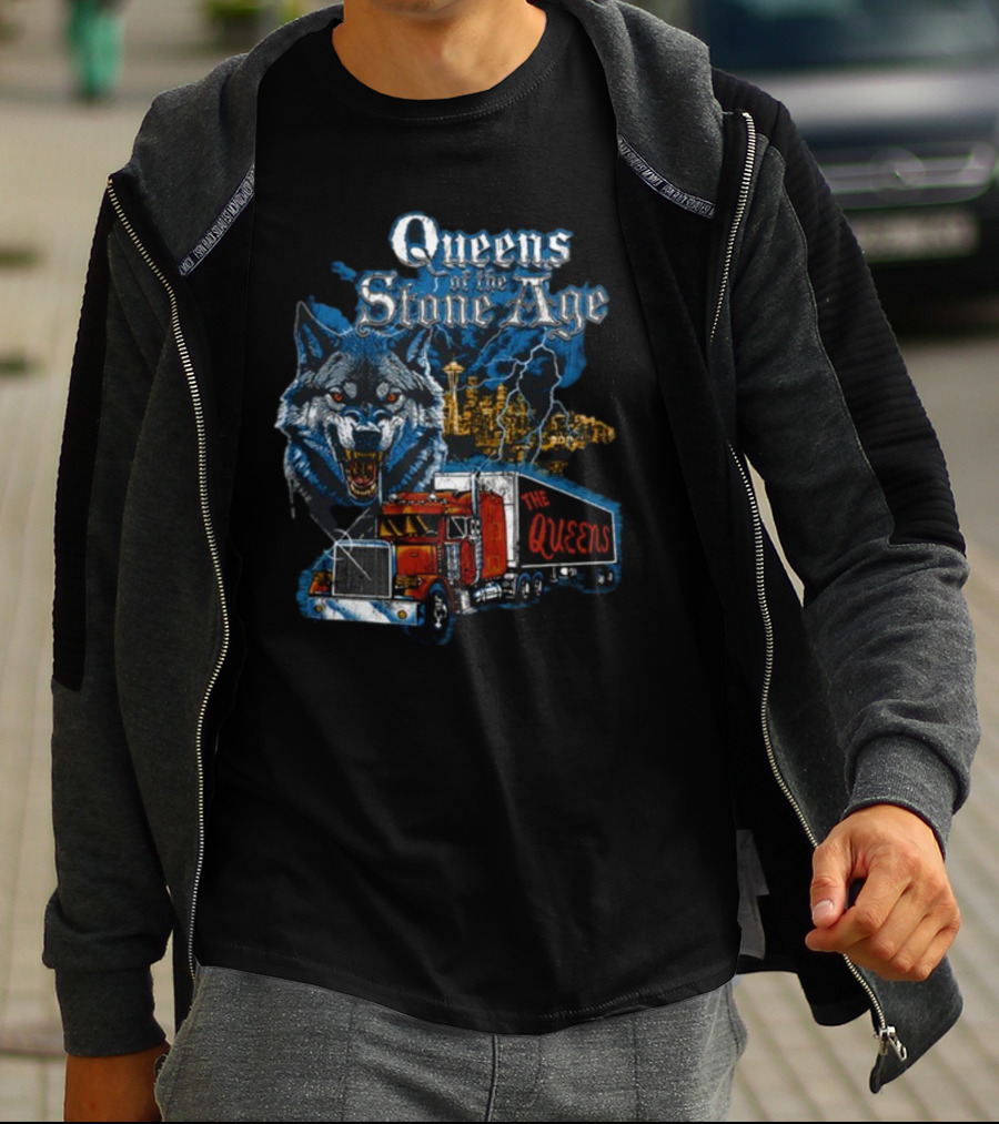 Queens Of The Stone Age Wolf Lightning Truck Seattle Skyline-The Queens T-Shirt