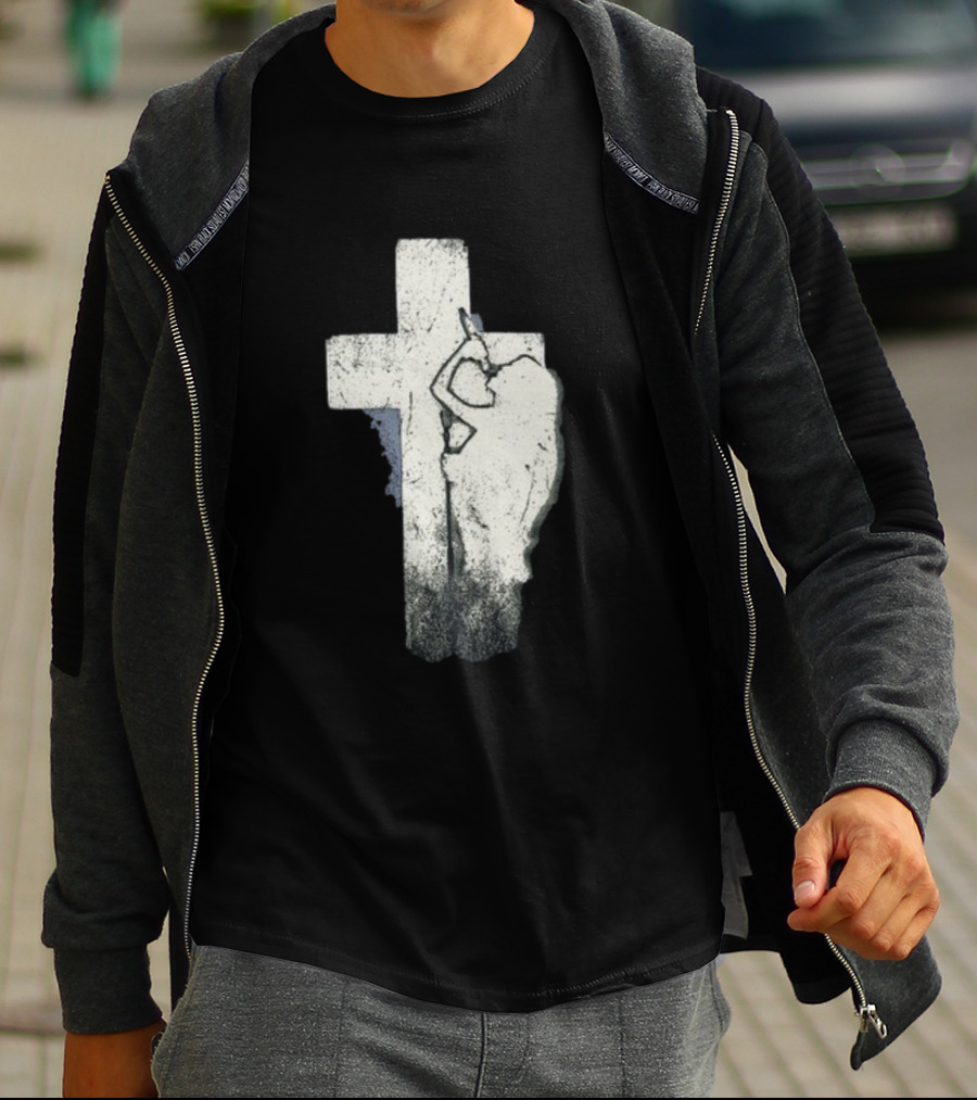 NessaBarrett Crucifix Distressed Standing Figure T-Shirt