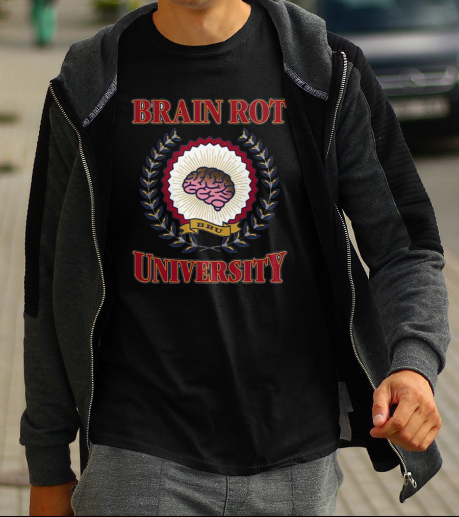 Shitheadsteve Brain Rot University BRU Brain Emblem T-Shirt