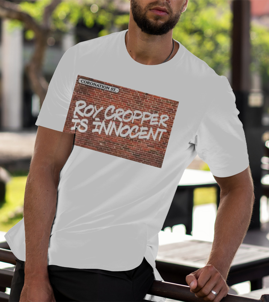 Coronation St Roy Cropper Is Innocent Brick Wall Graffiti Text T-Shirt
