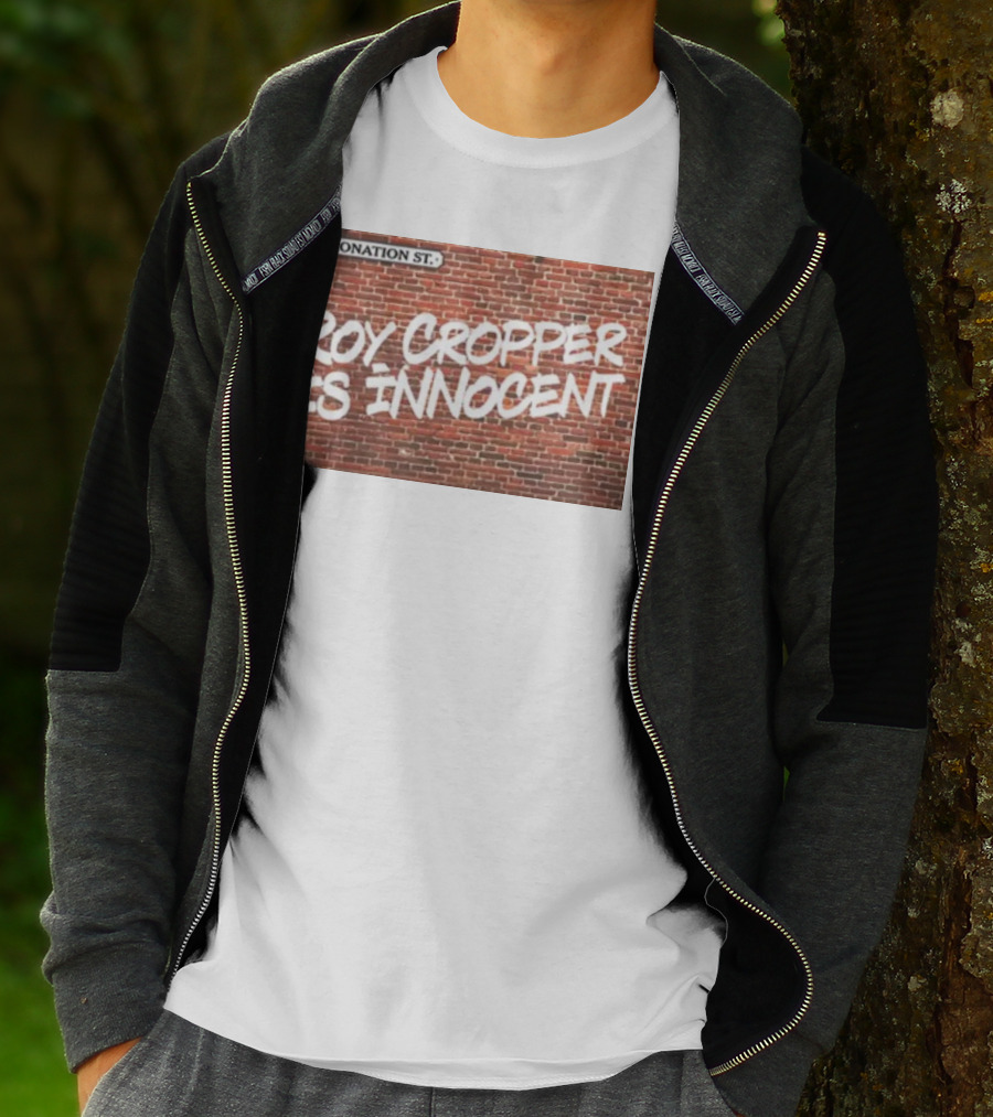 Coronation St Roy Cropper Is Innocent Brick Wall Graffiti Text T-Shirt