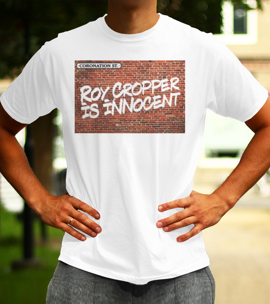 Coronation St Roy Cropper Is Innocent Brick Wall Graffiti Text T-Shirt