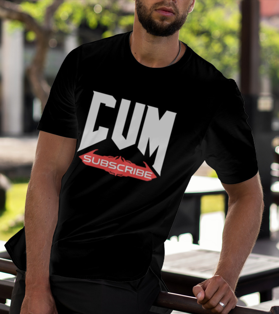 CUM Subscribe Doom Inspired Logo Gaming Meme T-Shirt