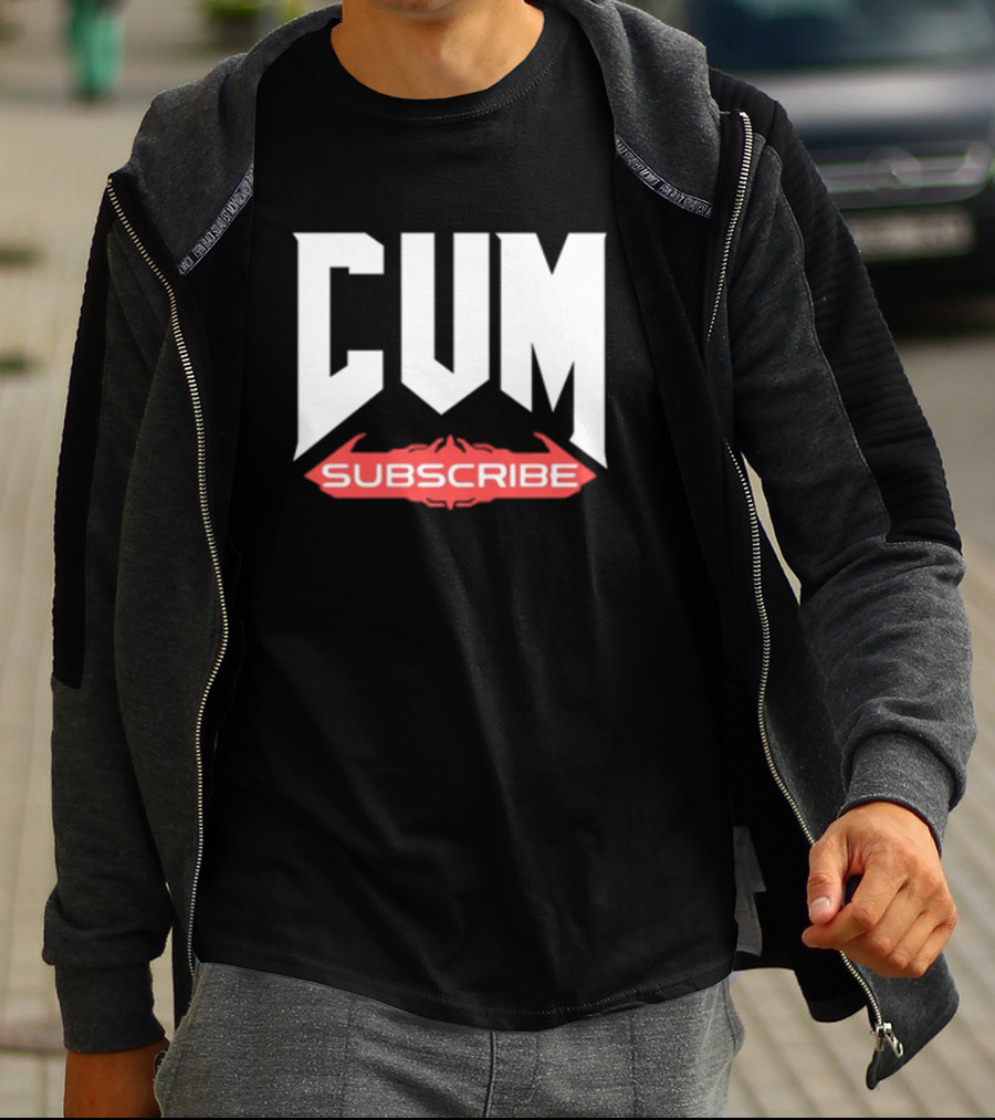 CUM Subscribe Doom Inspired Logo Gaming Meme T-Shirt
