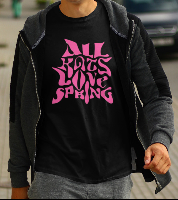 Madkat Mr. Kat All Kats Love Spring Groovy Pink Phrase T-Shirt