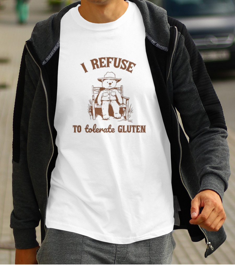 I Refuse To Tolerate Gluten Oldschoolcult Bear In Chair T-Shirt
