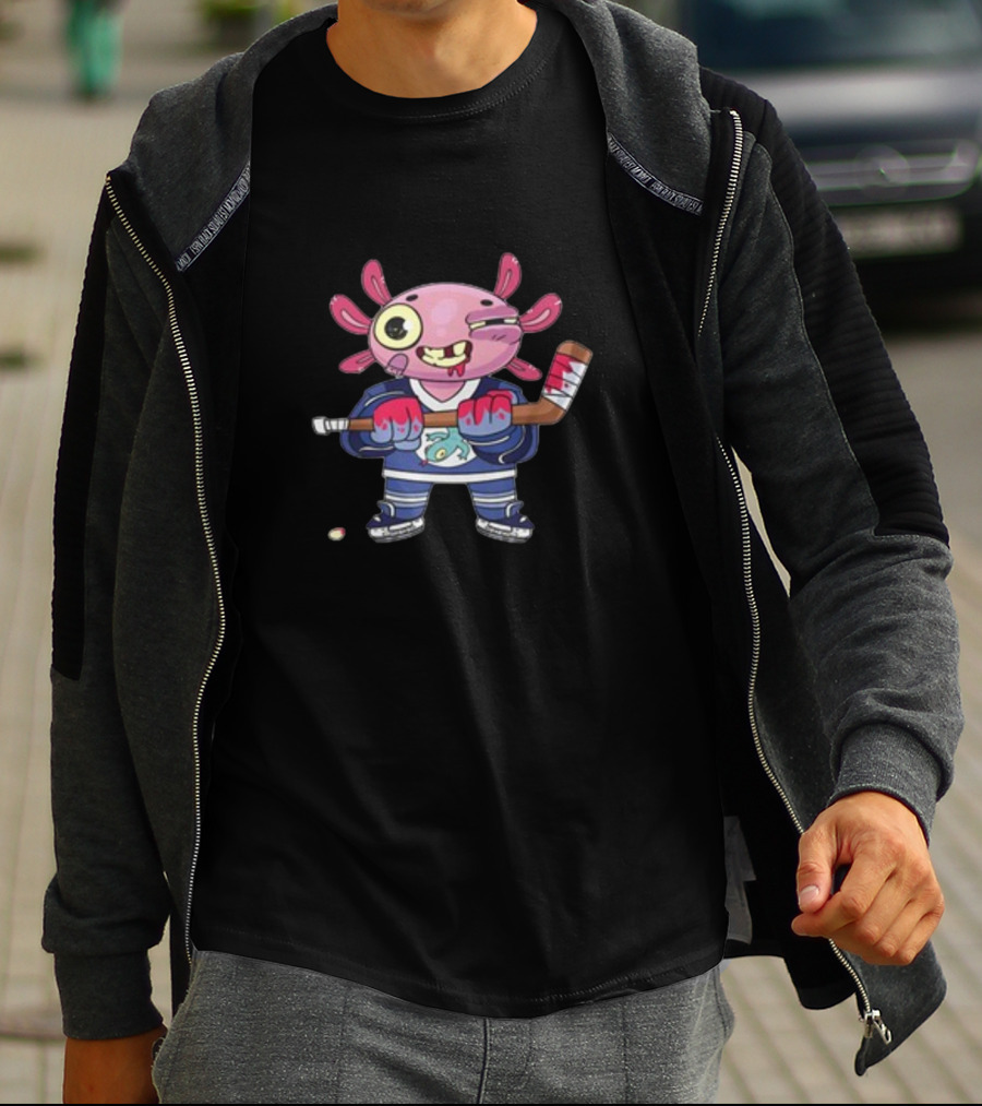 Axolotl Hockey Player With Stick And Puck T-Shirt