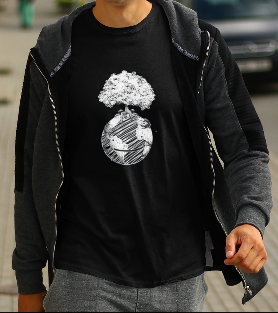 Dream Earth Day Organic Tree And Planet Sketch T-Shirt