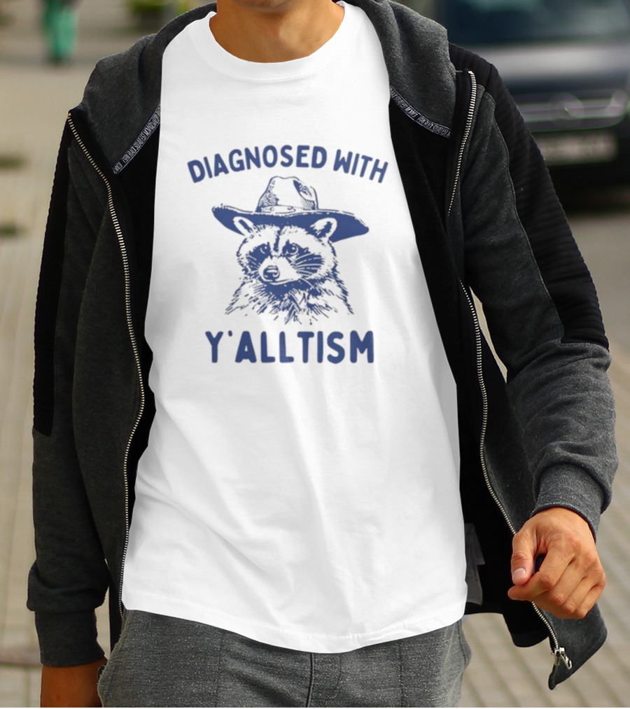 Diagnosed With Y'alltism Raccoon Wearing Cowboy Hat T-Shirt