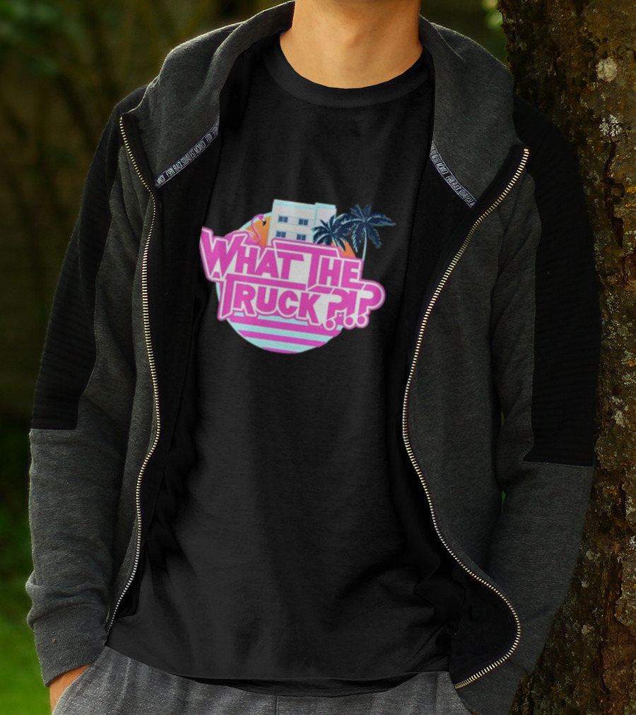 What The Truck Miami Florida Flamingo Palm Trees And Art Deco Building T-Shirt