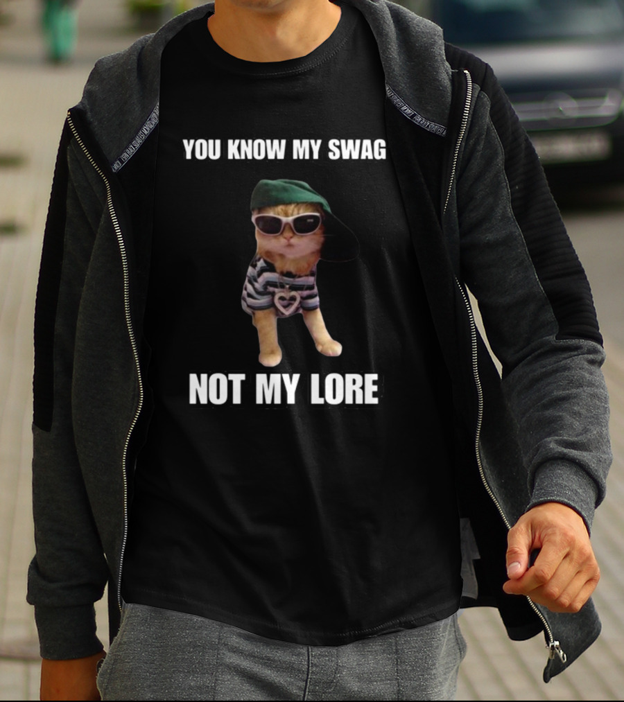 Cringeytees You Know My Swag Not My Lore Cat In Sunglasses And Striped T-Shirt