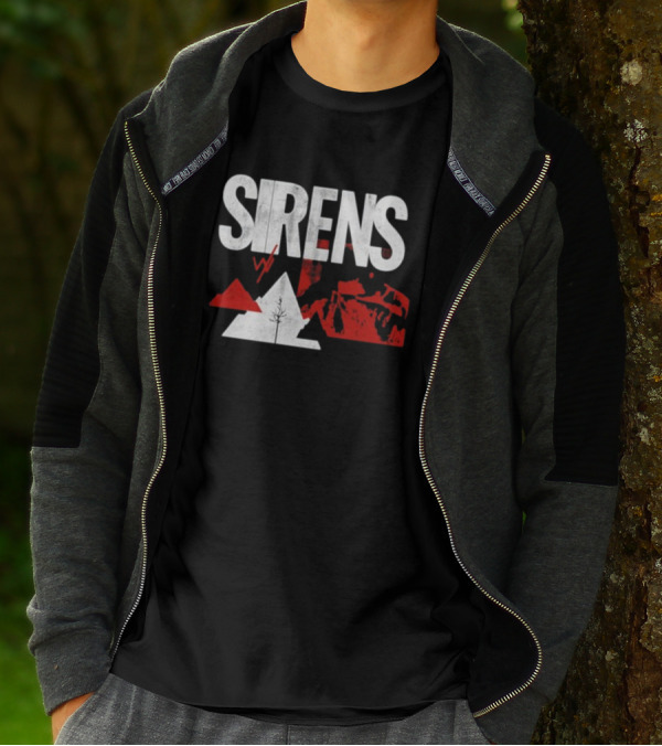 Sirens Mountain Tree Red Abstract Collage T-Shirt