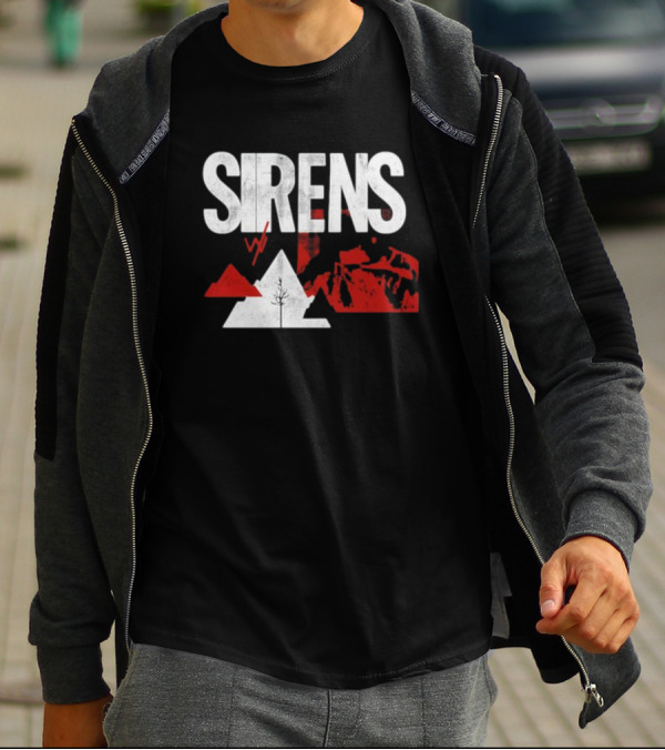 Sirens Mountain Tree Red Abstract Collage T-Shirt