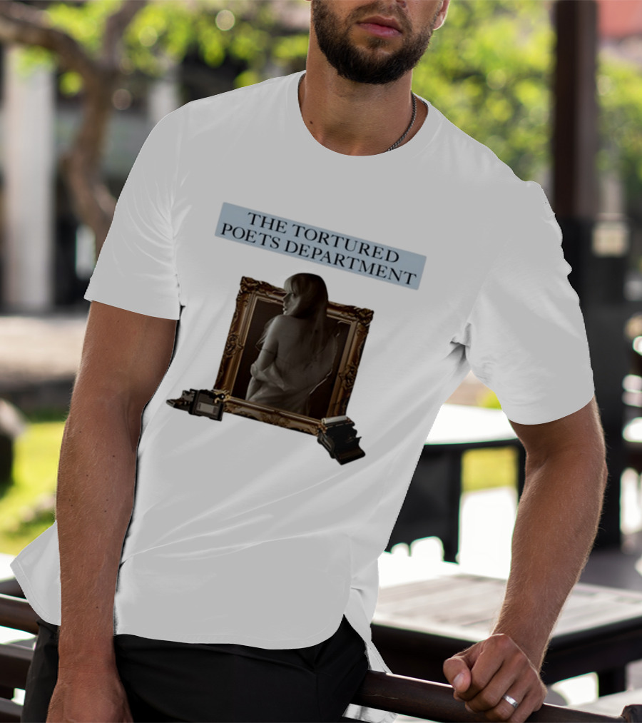 Chartsandshirts The Tortured Poets Department Framed Figure With Books And Typewriter T-Shirt