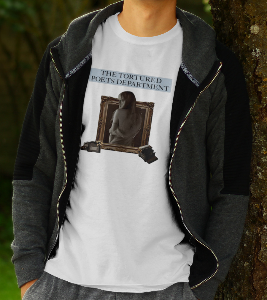 Chartsandshirts The Tortured Poets Department Framed Figure With Books And Typewriter T-Shirt