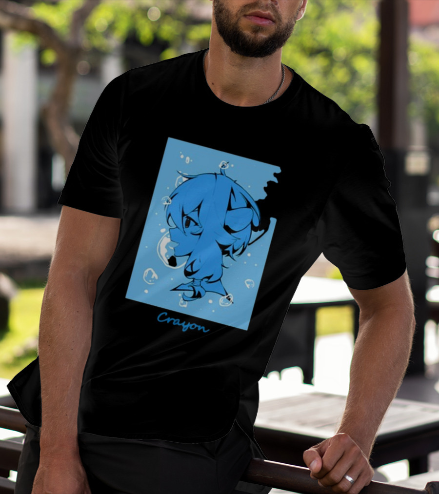 Crayon Submerged Blue Anime Head With Bubbles T-Shirt