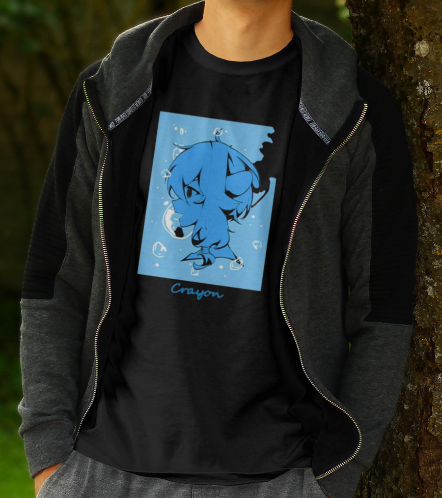 Crayon Submerged Blue Anime Head With Bubbles T-Shirt