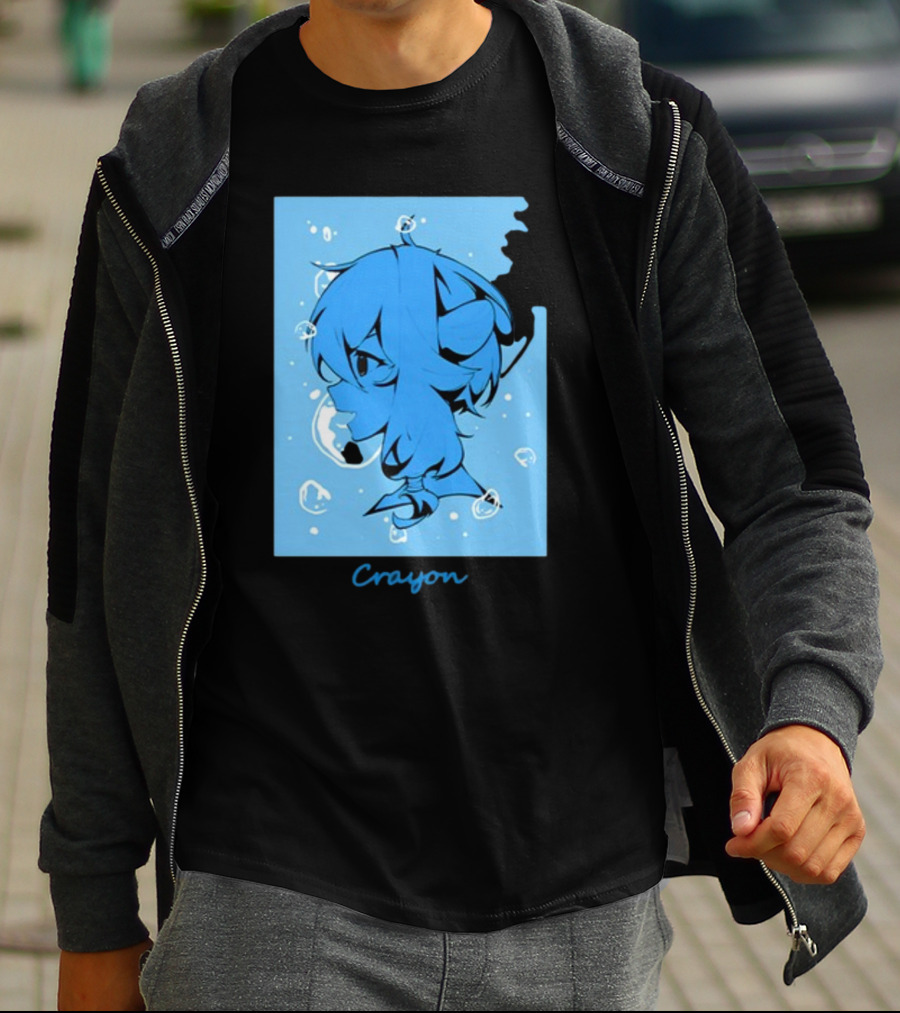 Crayon Submerged Blue Anime Head With Bubbles T-Shirt