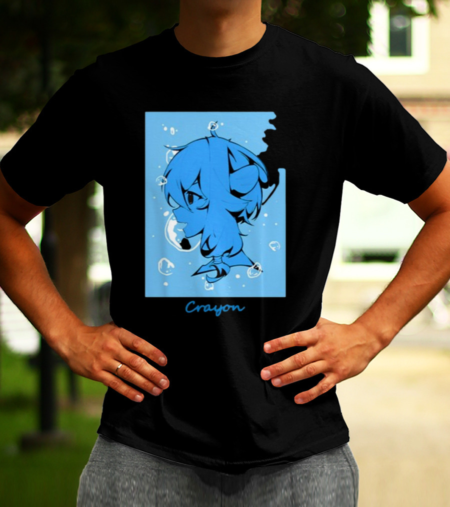 Crayon Submerged Blue Anime Head With Bubbles T-Shirt