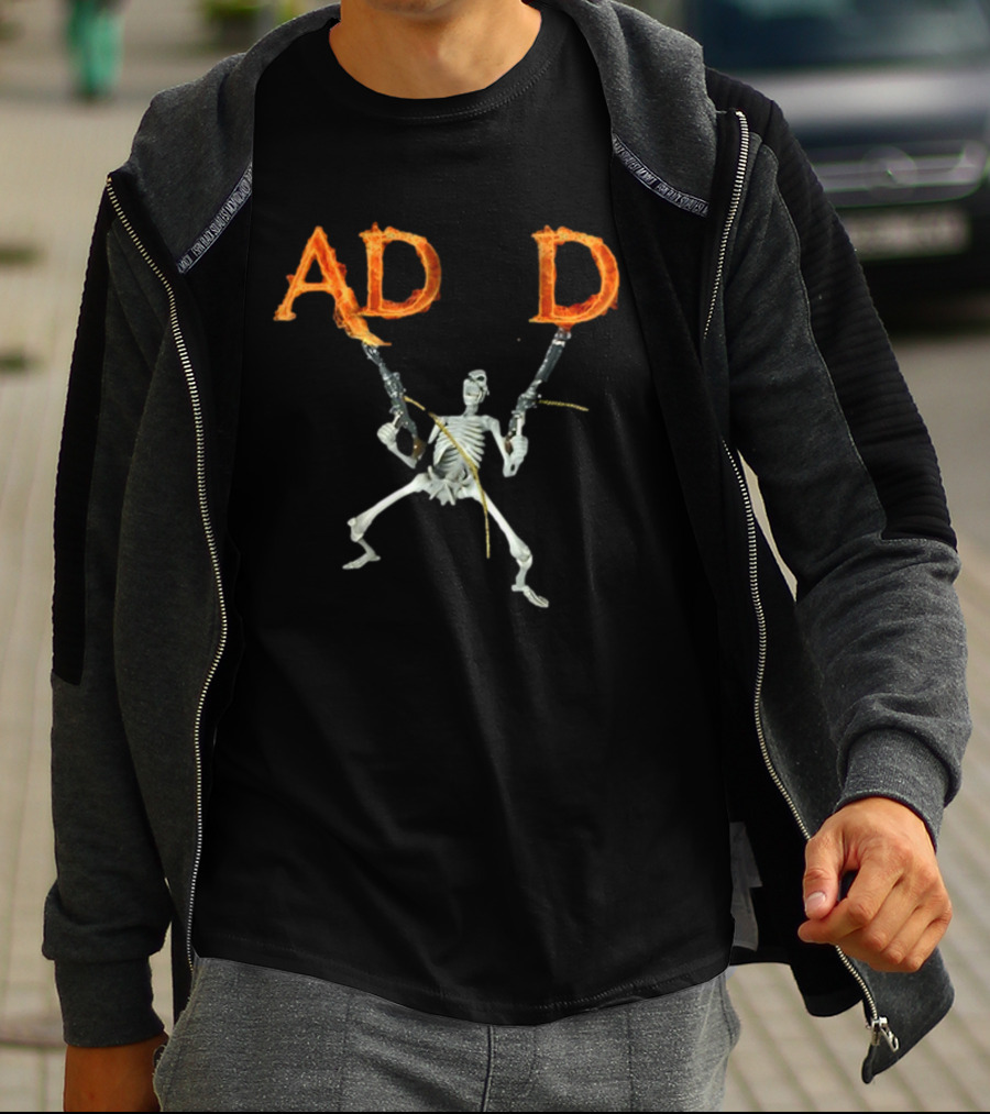 ADHD Skeleton Dual-Wielding Fiery Guns T-Shirt